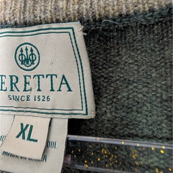 Beretta Lambswool 1/4 Zip Sweater Mens Size XL Dark Green Elbow Patches Pullover - Picture 9 of 16